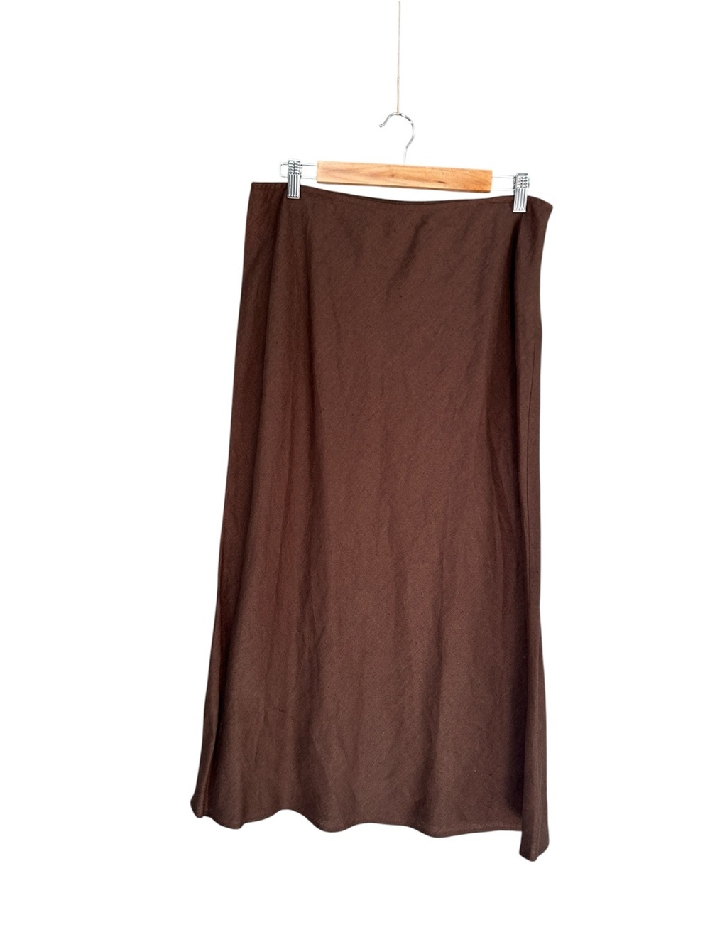 Lands’ End 100% Linen Brown Midi Skirt A-Line Fall Skirt Lagenlook Size 14 - Picture 2 of 9